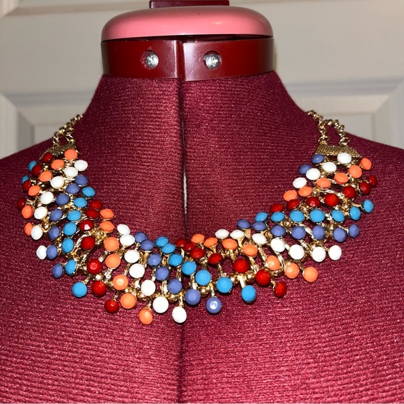 Egyptian Revival Bib Collar Necklace Opaque Multi Colour Stone Pin Cushion - Picture 3 of 15